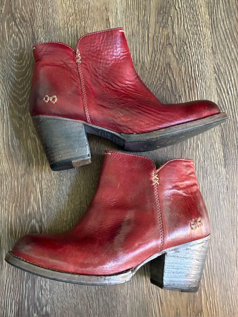 BED|STU Red Rustic Leather Yell Boot Booties Heel